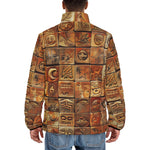Down-Padded Puffer Jacket Terracotta Tiles Tribal Symbols