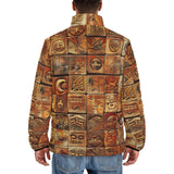 Down-Padded Puffer Jacket Terracotta Tiles Tribal Symbols