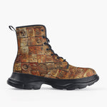 Casual Leather Chunky Boots Terracotta Tiles Tribal Symbols