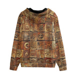 Men's Zip Up Hoodie Terracotta Tiles Tribal Symbols