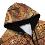 Men's Zip Up Hoodie Terracotta Tiles Tribal Symbols