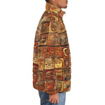 Down-Padded Puffer Jacket Terracotta Tiles Tribal Symbols