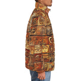 Down-Padded Puffer Jacket Terracotta Tiles Tribal Symbols