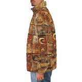 Down-Padded Puffer Jacket Terracotta Tiles Tribal Symbols