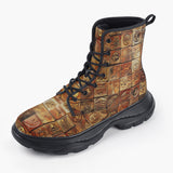 Casual Leather Chunky Boots Terracotta Tiles Tribal Symbols