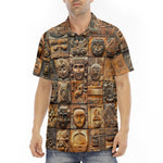 Men's Polo Shirt Terracotta Tiles Carvings Faces
