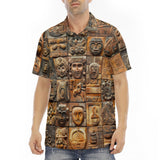Men's Polo Shirt Terracotta Tiles Carvings Faces