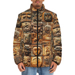 Down-Padded Puffer Jacket Terracotta Tiles Carvings Faces