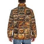 Down-Padded Puffer Jacket Terracotta Tiles Carvings Faces