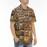 Men's Polo Shirt Terracotta Tiles Carvings Faces