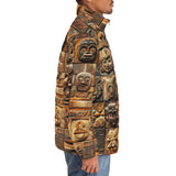 Down-Padded Puffer Jacket Terracotta Tiles Carvings Faces
