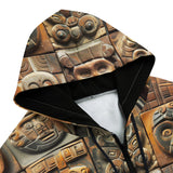 Men's Zip Up Hoodie Terracotta Tiles Carvings Faces