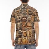 Men's Polo Shirt Terracotta Tiles Carvings Faces