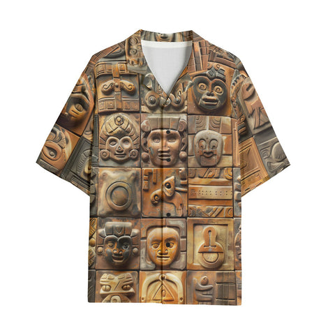 Hawaiian Shirt Terracotta Tiles Carvings Faces