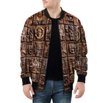 Bomber Jacket Ancient Mayan Wooden Carvings