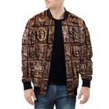Bomber Jacket Ancient Mayan Wooden Carvings
