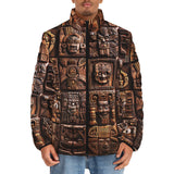Down-Padded Puffer Jacket Ancient Mayan Wooden Carvings