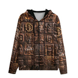 Men's Zip Up Hoodie Ancient Mayan Wooden Carvings