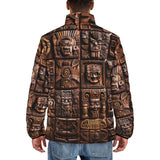 Down-Padded Puffer Jacket Ancient Mayan Wooden Carvings