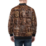 Bomber Jacket Ancient Mayan Wooden Carvings