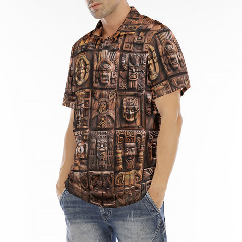 Men's Polo Shirt Ancient Mayan Wooden Carvings