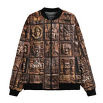 Bomber Jacket Ancient Mayan Wooden Carvings