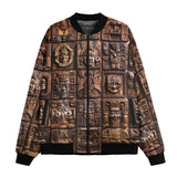 Bomber Jacket Ancient Mayan Wooden Carvings