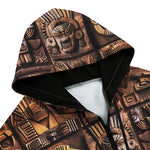 Men's Zip Up Hoodie Ancient Mayan Wooden Carvings