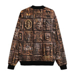 Bomber Jacket Ancient Mayan Wooden Carvings