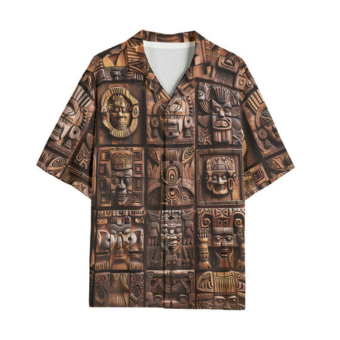 Hawaiian Shirt Ancient Mayan Wooden Carvings