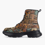 Casual Leather Chunky Boots Mosaic Traditional Mayan Symbols