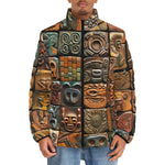 Down-Padded Puffer Jacket Mosaic Traditional Mayan Symbols