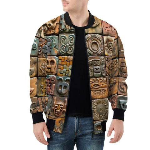 Bomber Jacket Mosaic Traditional Mayan Symbols