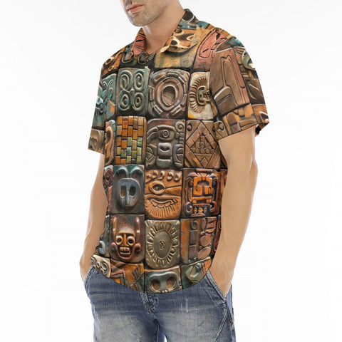 Men's Polo Shirt Mosaic Traditional Mayan Symbols