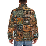 Down-Padded Puffer Jacket Mosaic Traditional Mayan Symbols