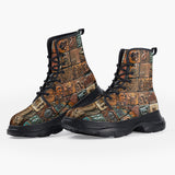 Casual Leather Chunky Boots Mosaic Traditional Mayan Symbols