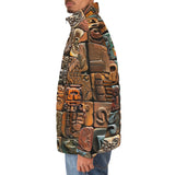Down-Padded Puffer Jacket Mosaic Traditional Mayan Symbols