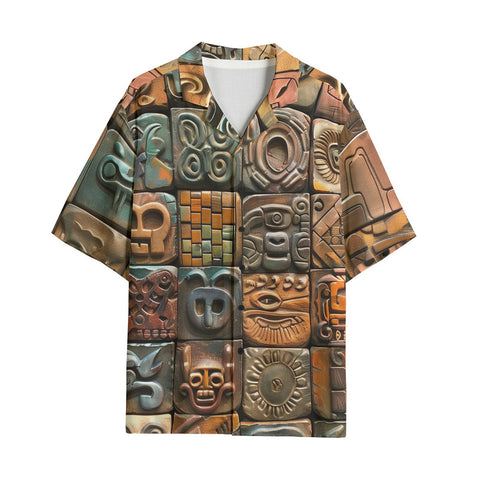 Hawaiian Shirt Mosaic Traditional Mayan Symbols