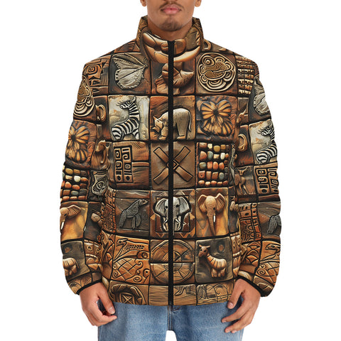 Down-Padded Puffer Jacket Various Tribal Motifs Tile