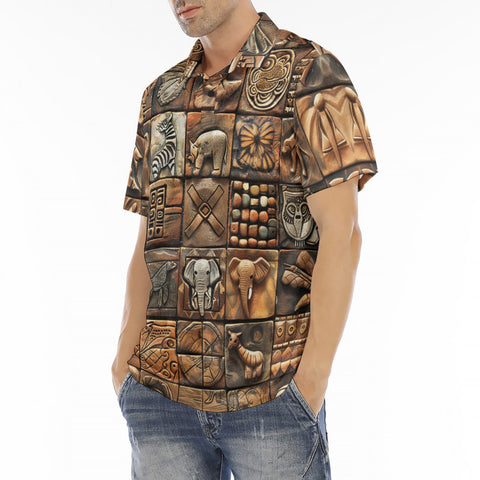 Men's Polo Shirt Various Tribal Motifs Tile