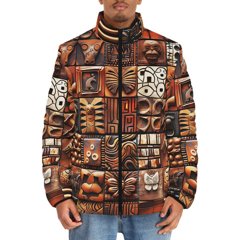 Down-Padded Puffer Jacket Tribal Tile Mosaic