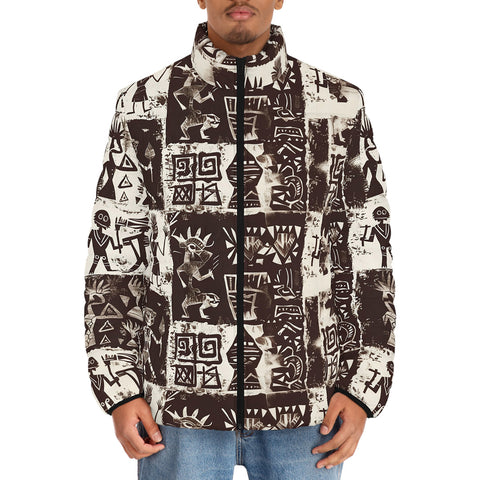 Down-Padded Puffer Jacket Ancient African Tribal Patterns