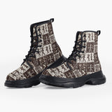 Casual Leather Chunky Boots Ancient African Tribal Patterns