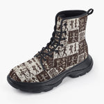 Casual Leather Chunky Boots Ancient African Tribal Patterns