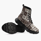 Casual Leather Chunky Boots Ancient African Tribal Patterns