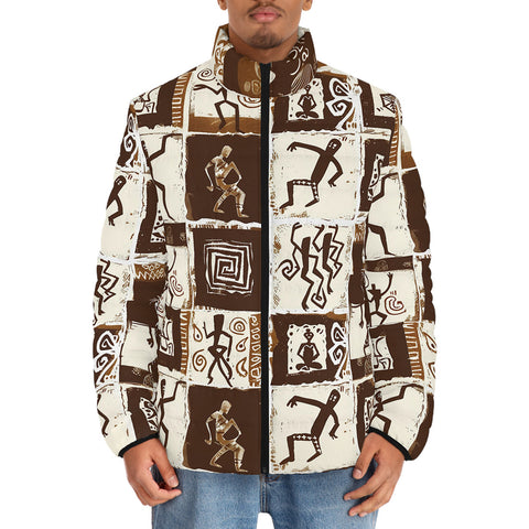 Down-Padded Puffer Jacket Ancient African Tribal Patterns