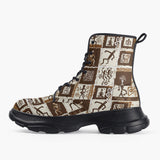 Casual Leather Chunky Boots Ancient African Tribal Patterns