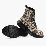 Casual Leather Chunky Boots Ancient African Tribal Patterns