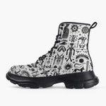 Casual Leather Chunky Boots Ancient Mythology Symbols