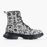 Casual Leather Chunky Boots Ancient Mythology Symbols